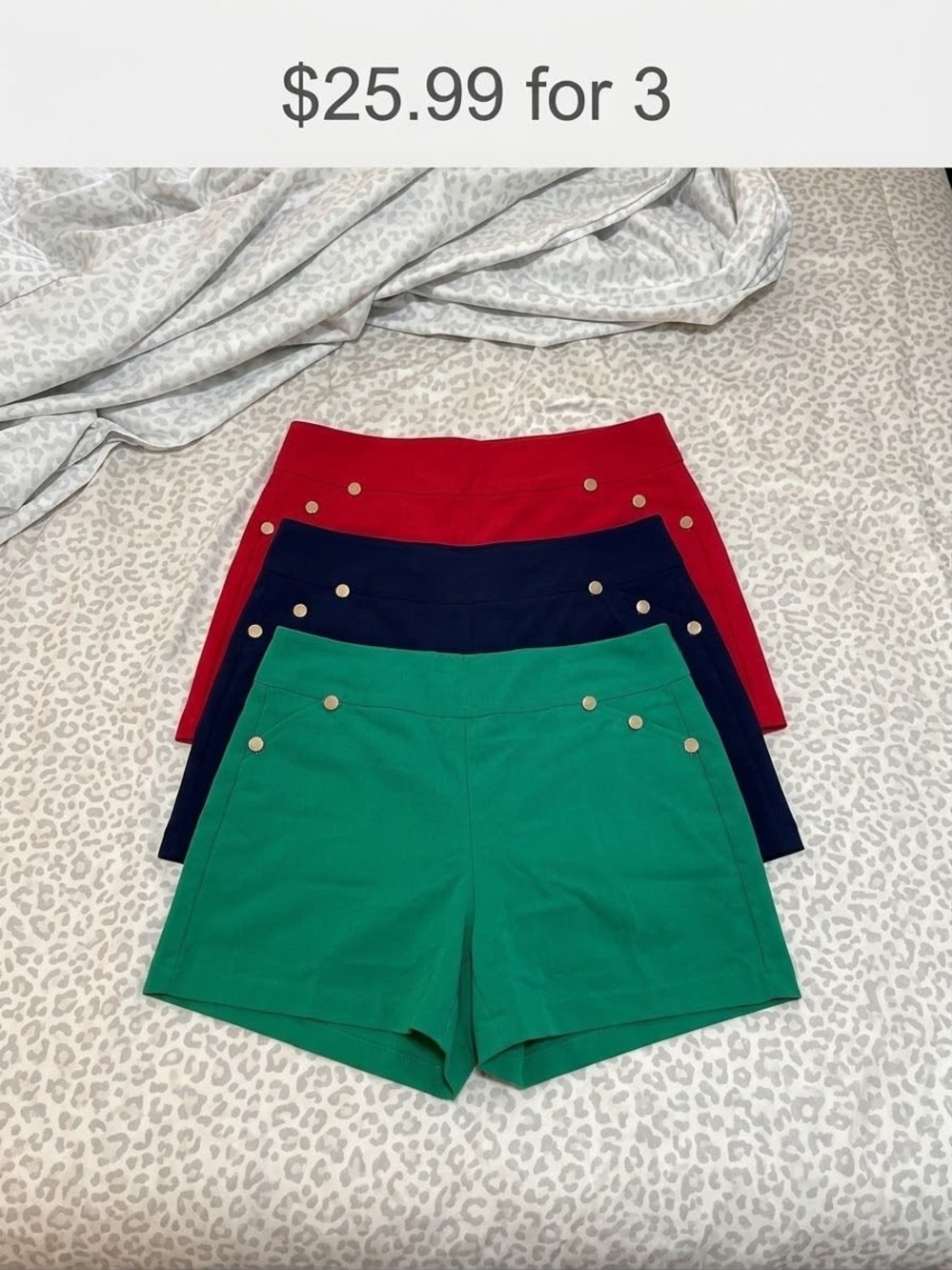 High-Waist Women’s Bermuda Shorts — Green, Navy, Red